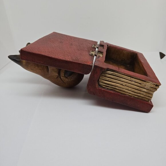 Hand Painted / Stained Wooden Cat / Kitten on a Book Trinket Box - Picture 10 of 10